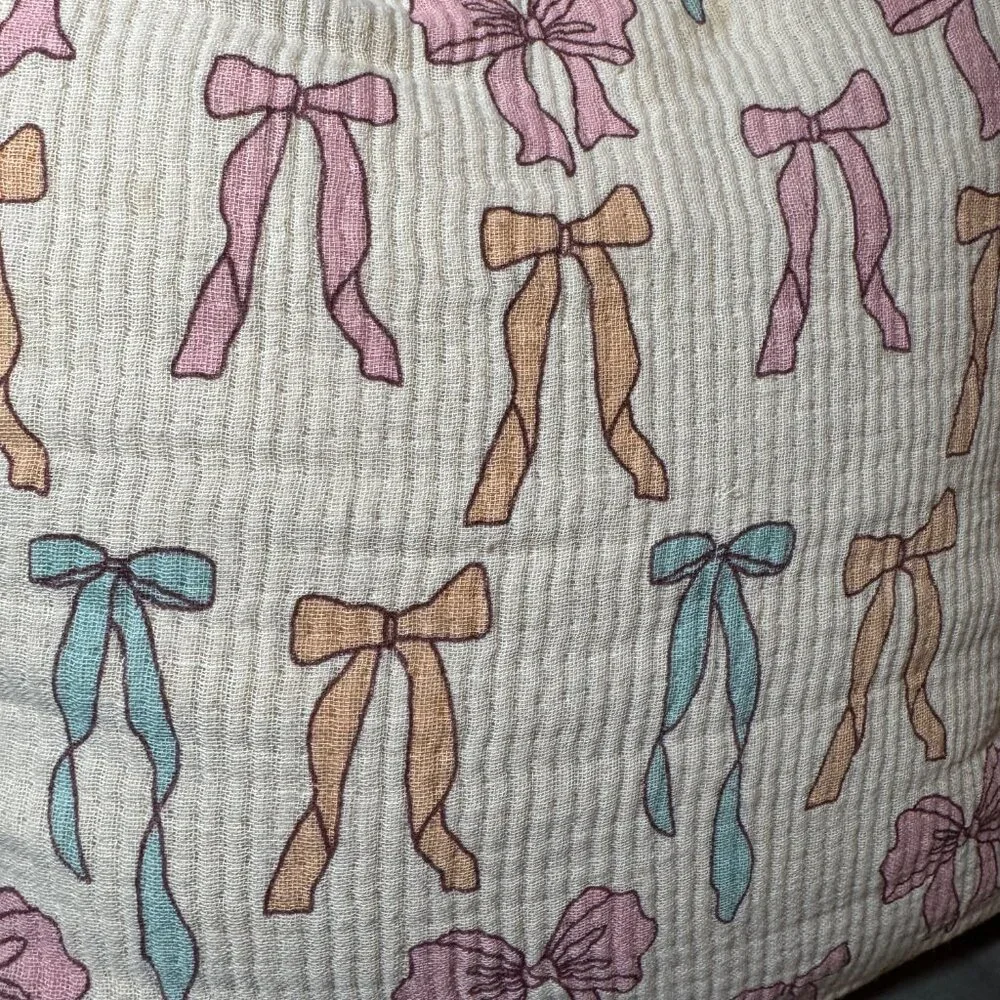 Style‎ Happy Coquette Colorful Bow Preppy Throw Pillow NWT multi color 20x20